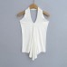 Irregular Sleeveless  V-neck Backless Halter Top
