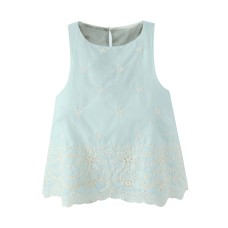 Round Neck Sleeveless Embroidered Hollow Lace Hem Camisole Round Neck Sleeveless Embroidered Hollow Lace Hem Camisole