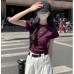 Round neck shoulder top with short sleeves