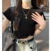 Round neck shoulder top with short sleeves