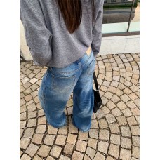 Design Sense Distressed Denim Pants Women's Retro Loose Wide Leg Long Pants