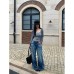 Design Sense Distressed Denim Pants Women's Retro Loose Wide Leg Long Pants