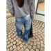 Design Sense Distressed Denim Pants Women's Retro Loose Wide Leg Long Pants