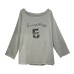 Letter Number Off-Shoulder T-Shirt Women Loose Lazy Style Long Sleeve Top