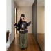 Letter Number Off-Shoulder T-Shirt Women Loose Lazy Style Long Sleeve Top
