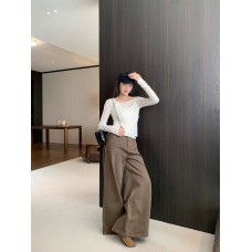Resin-Pressed Denim Wide-Leg Pants for Women in Earthy Color Palette