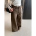 Resin-Pressed Denim Wide-Leg Pants for Women in Earthy Color Palette