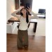 Resin-Pressed Denim Wide-Leg Pants for Women in Earthy Color Palette