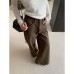 Resin-Pressed Denim Wide-Leg Pants for Women in Earthy Color Palette