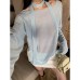 Loose Semi-Transparent Slit Knitted Sweater with Sweet Turtleneck Long Sleeve Top for Women