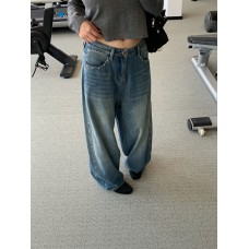 Design Sense Side Rivet Wide Leg Jeans Women's Retro Low Waist Casual Pants