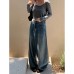 Design Sense Side Rivet Wide Leg Jeans Women's Retro Low Waist Casual Pants