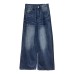 Denim Pants for Women Loose Fit Wide Leg Long Trousers with Lightning Pattern