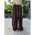 Camel Casual Pants for Women with Unique Drawstring Button Wide-Leg Long Pants