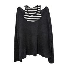 Stacked Knitwear Two-Piece Set for Women - U-Neck Long Sleeve Top + Striped Tank Top