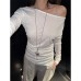 Pleated Off-Shoulder Women's Long Sleeve Top