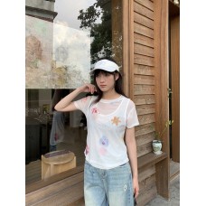 Mesh Floral T-Shirt + Camisole Women's Ombre Top Two-Piece Set