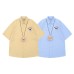 Cartoon Dog Embroidery Plaid Shirt Unisex Short Sleeve Loose Casual