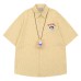 Cartoon Dog Embroidery Plaid Shirt Unisex Short Sleeve Loose Casual