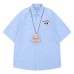 Cartoon Dog Embroidery Plaid Shirt Unisex Short Sleeve Loose Casual