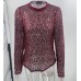Shiny Sequin Mesh Long Sleeve Slim Fit Round Neck Top