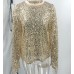 Shiny Sequin Mesh Long Sleeve Slim Fit Round Neck Top