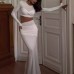 Casual solid color set fish tail skirt long sleeved crop top set