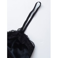 Cross-Over Lapel Velvet Spliced Lace Trim Sexy Camisole Cross-Over Lapel Velvet Spliced Lace Trim Sexy Camisole