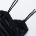 Cross-Over Lapel Velvet Spliced Lace Trim Sexy Camisole