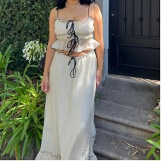 Sexy vacation style camisole top slim fit temperament long skirt set