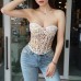 Flower embroidery steel ring slim fit perspective threading rope strapless