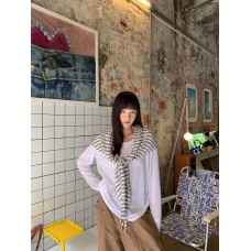 Design Sense Striped Cape T-Shirt Women's Unique Fake Two-Piece Long Sleeve Top