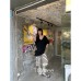 Loose and Lazy Style Short Sleeve T-Shirt for Women with V-Neck and Long Length