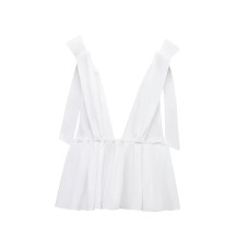 Women's Clothing INS Internet Celebrity Belted Bow Decorated Poplin Top