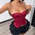 Solid color fishbone steel ring strap waist cinching strapless top
