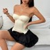 Solid color fishbone steel ring strap waist cinching strapless top