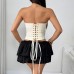 Solid color fishbone steel ring strap waist cinching strapless top