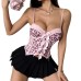 Pink leopard print bow decoration waist strap tank top