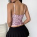 Pink leopard print bow decoration waist strap tank top