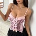 Pink leopard print bow decoration waist strap tank top