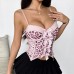 Pink leopard print bow decoration waist strap tank top