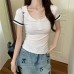 Slim fit low neckline top