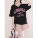 V-neck checkered patchwork printed loose fitting fake two-piece top