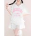 V-neck checkered patchwork printed loose fitting fake two-piece top