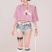 Embroidered lace up loose fitting short top