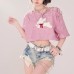 Embroidered lace up loose fitting short top