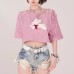 Embroidered lace up loose fitting short top