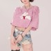 Embroidered lace up loose fitting short top