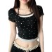 Hanging neck with printed bow and lace top