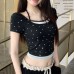 Hanging neck with printed bow and lace top